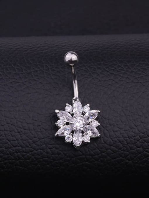 white Stainless steel Cubic Zirconia Flower Hip Hop Belly studs & Belly Bars