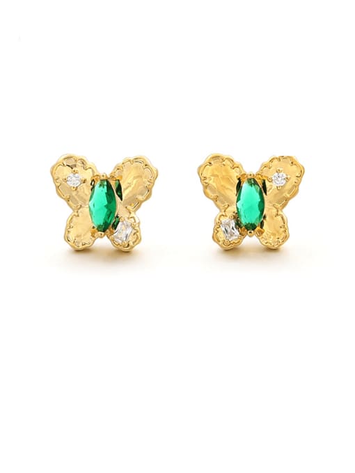 Green Brass Cubic Zirconia Butterfly Vintage Stud Earring
