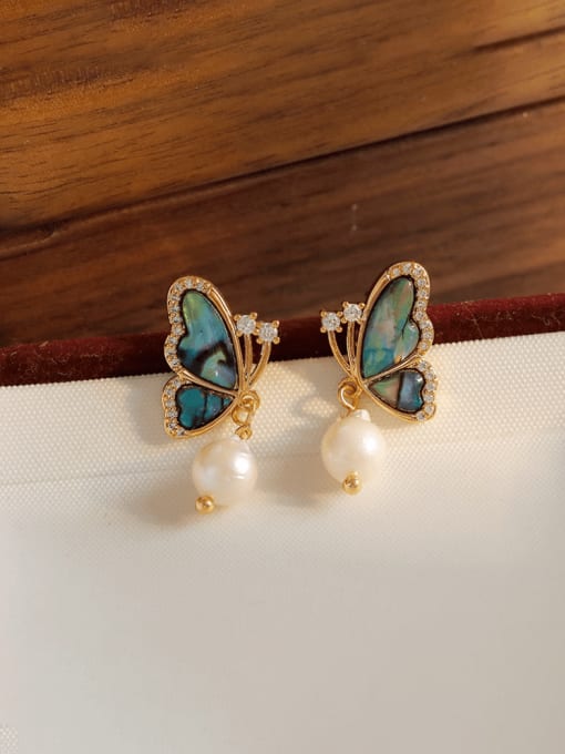 HYACINTH Brass Shell Butterfly Minimalist Drop Earring 1