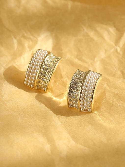 14k Gold Brass Cubic Zirconia Geometric Bohemia Stud Trend Korean Fashion Earring