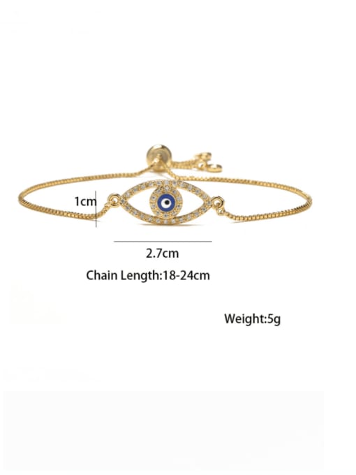 30528 Brass Cubic Zirconia Evil Eye Vintage Adjustable Bracelet