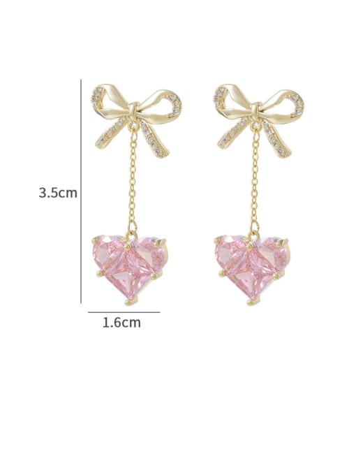 YOUH Brass Cubic Zirconia Pink Heart Dainty Drop Earring 2