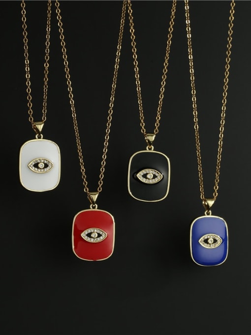 AOG Brass Rhinestone Enamel Evil Eye Vintage Geometric Pendant Necklace 0