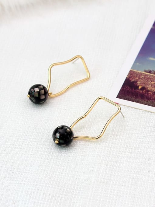 Black Shell Pearl Copper Imitation Pearl Geometric Minimalist Stud Trend Korean Fashion Earring