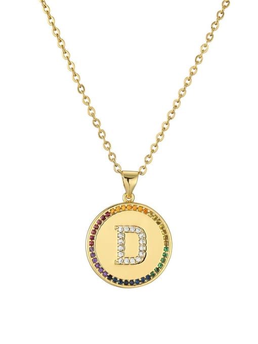 D Brass Cubic Zirconia Letter Vintage Coin Pendant Necklace