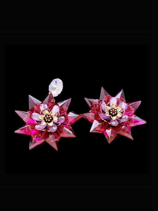 red Zinc Alloy Glass Stone Flower Luxury Cluster Earring
