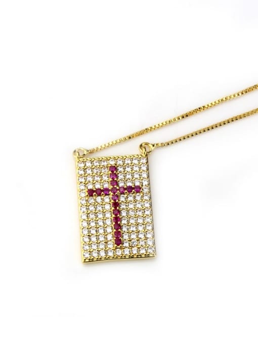 Gold Plated Red zircon Brass Cubic Zirconia Cross Dainty Initials Necklace