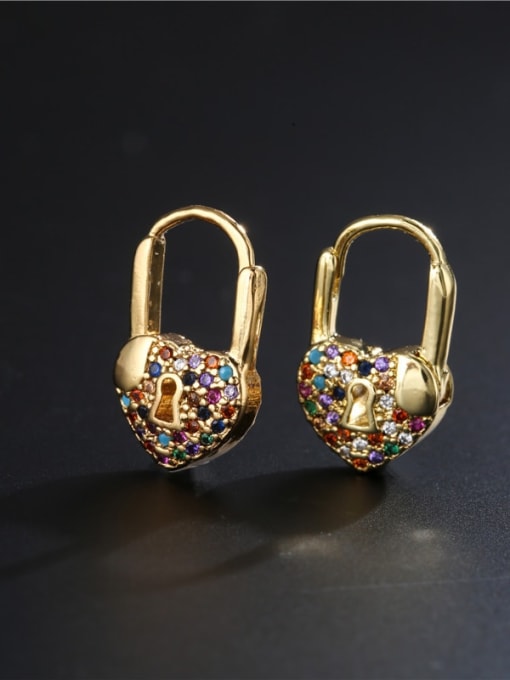 AOG Brass Rhinestone Heart Vintage Huggie Earring 3