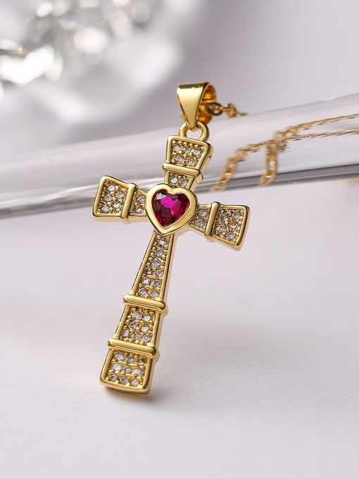 23025 Brass Cubic Zirconia Cross Hip Hop Regligious Necklace