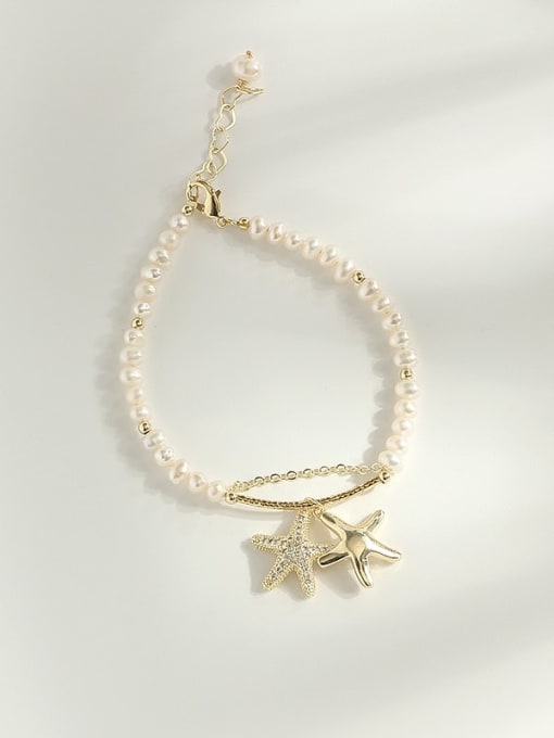 Pearl White Copper Cubic Zirconia Star Minimalist Freshwater Pearls Bracelet