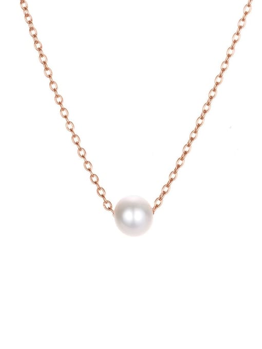 Rose gold Stainless steel Imitation Pearl Round Minimalist Necklace