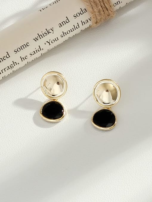 black Copper  Geometric Glass stone Vintage Drop Trend Korean Fashion Earring