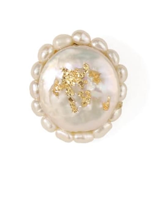 Ear Studs Brass Freshwater Pearl Flower Vintage Clip Earring