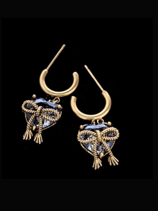 SUUTO Brass Cubic Zirconia Heart Vintage Hook Earring 1