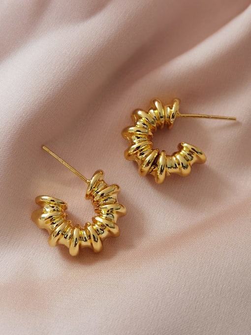 14k Gold Brass Geometric Vintage Stud Earring