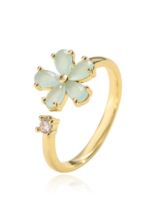 12363 Brass Cubic Zirconia Flower Classic Band Ring