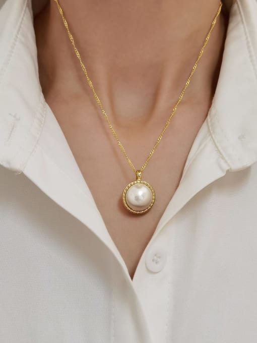 HYACINTH Brass Imitation Pearl Geometric Minimalist Necklace 1