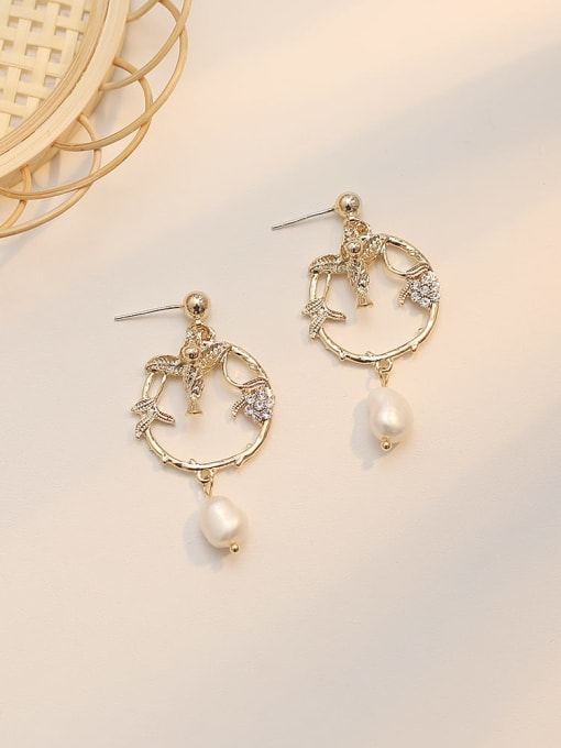 14K  gold Copper Imitation Pearl Geometric Vintage Drop Trend Korean Fashion Earring