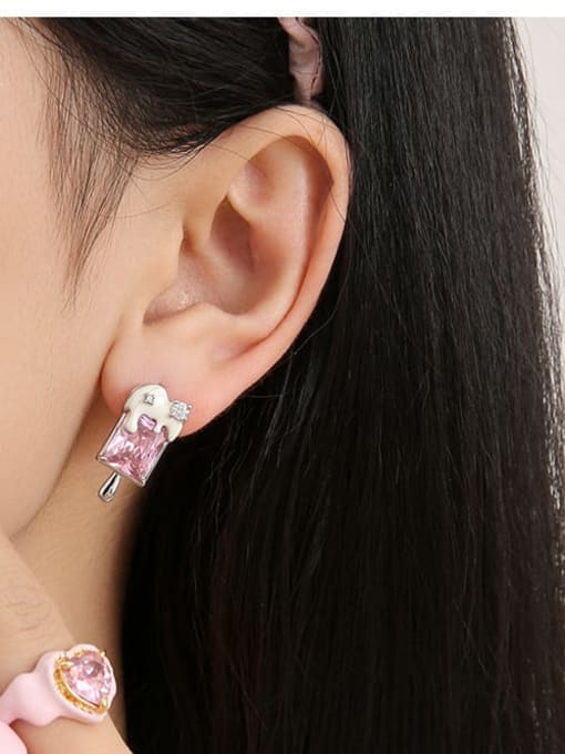 Five Color Brass Cubic Zirconia Bowknot Cute Stud Earring 2