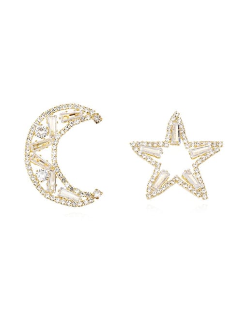 HYACINTH Copper Cubic Zirconia Star Moon Dainty Stud Trend Korean Fashion Earring 0