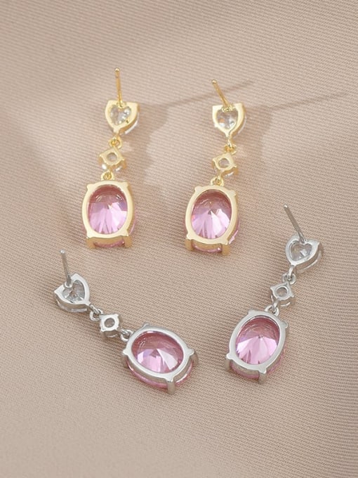 YOUH Brass Cubic Zirconia Pink Geometric Dainty Stud Earring 2