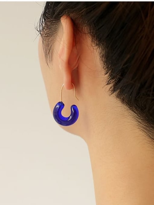 Five Color Hand  Glass C Shape Minimalist Hook Earring 2