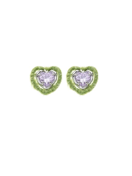 Green yarn style Brass Cubic Zirconia Heart Hip Hop Stud Earring