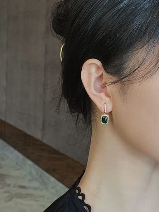 YOUH Brass Cubic Zirconia Green Geometric Vintage Stud Earring 1