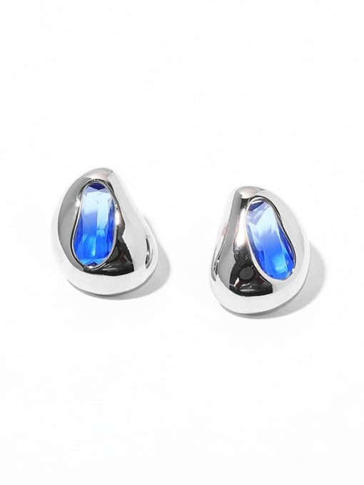 Platinum (blue gradient) Brass Glass Stone Water Drop Vintage Stud Earring
