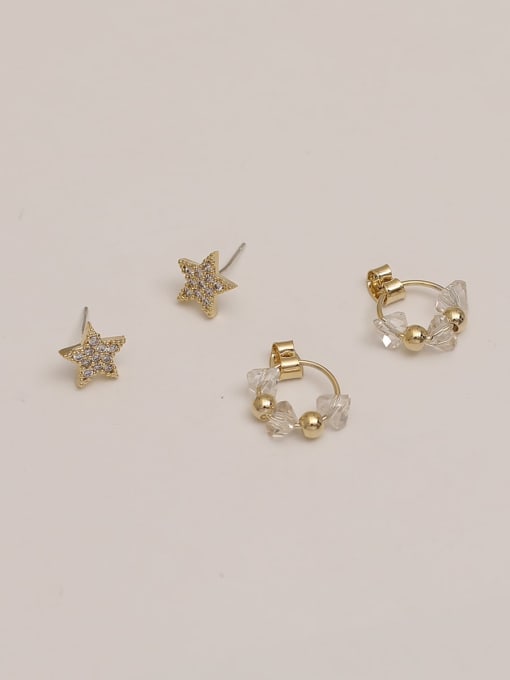 HYACINTH Brass Cubic Zirconia Star Vintage Pentagram White Crystal Huggie Trend Korean Fashion Earring 2