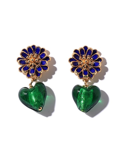 Five Color Brass Glass Stone Heart Vintage Drop Earring 0
