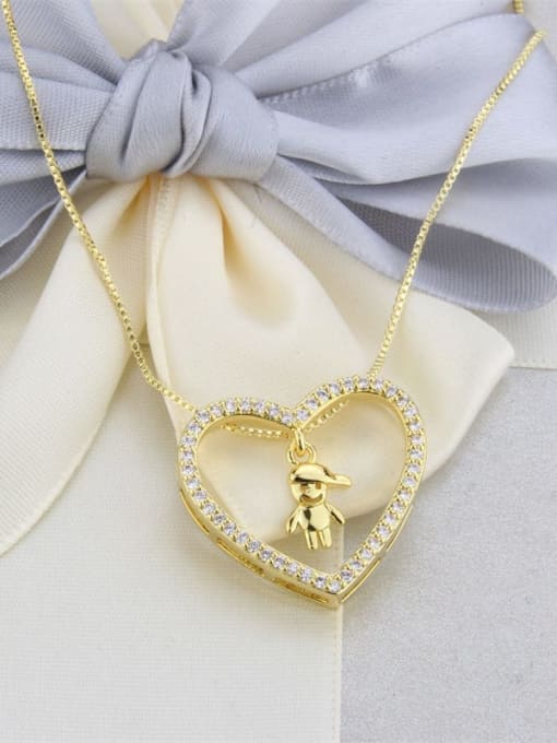 Gilded boy Brass Cubic Zirconia Hollow Heart Dainty Pendant Necklace