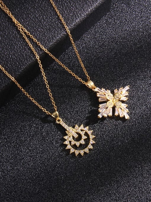 AOG Copper Cubic Zirconia Cross Trend Flower Snowflake Pendant Necklace 2
