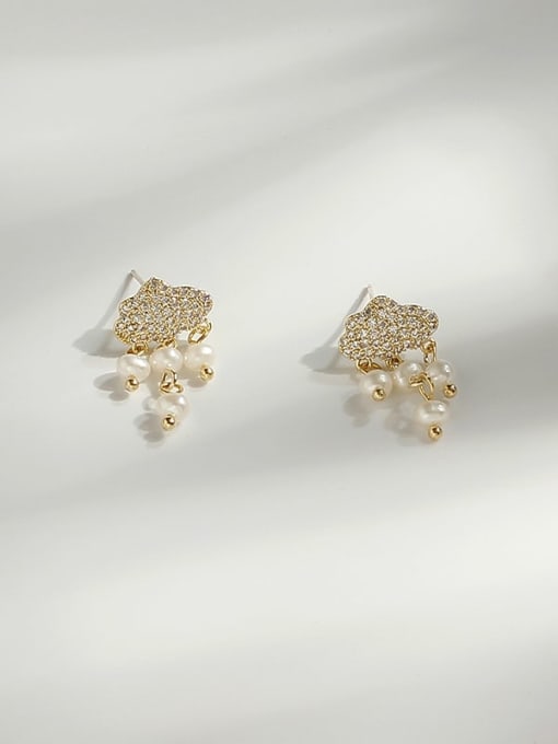 14K gold Copper Rhinestone Cloud Cute Stud Trend Korean Fashion Earring