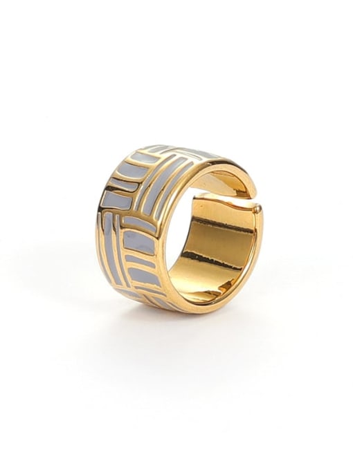 Grey oil drop Brass Enamel Geometric Minimalist Band Ring