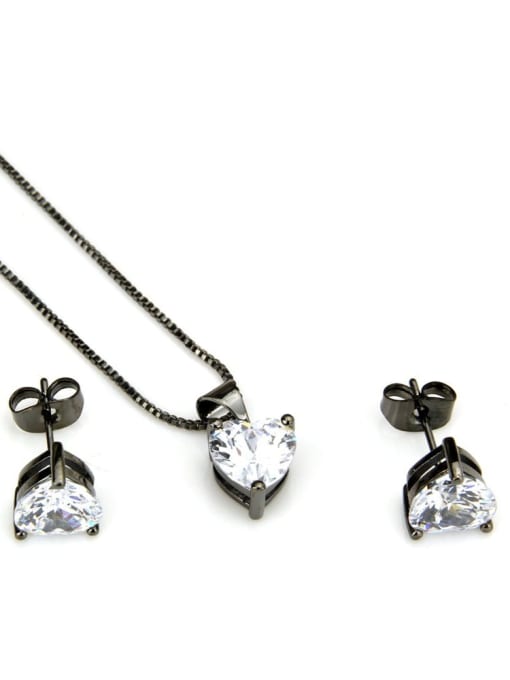 Black white zirconium plating Brass Heart Cubic Zirconia Earring and Necklace Set