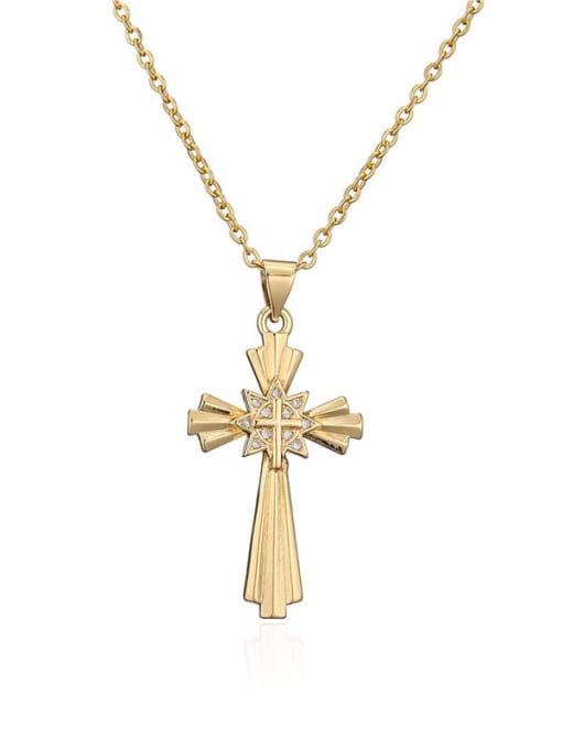20697 Brass Cubic Zirconia Cross Vintage Regligious Necklace
