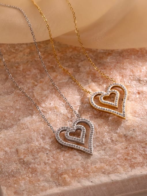 AOG Titanium Steel Cubic Zirconia Heart Minimalist Necklace