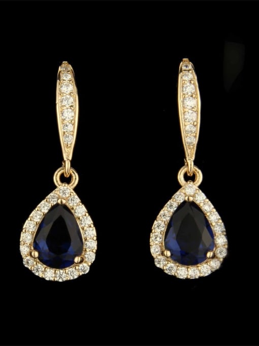 Gold Plated blue Brass Water Drop  Cubic Zirconia  Luxury Drop Earring