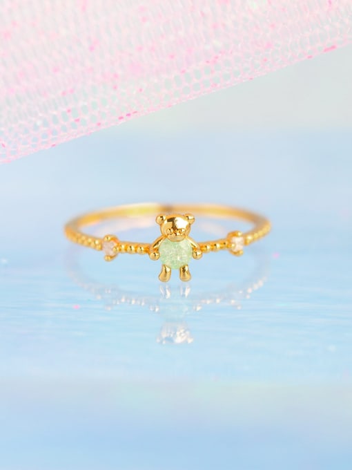 COLSW Brass Opal Bear Cute Band Ring 2