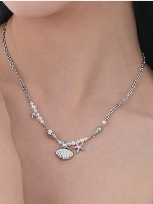 ACCA Brass Imitation Pearl Star Hip Hop Necklace 1