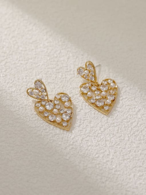 14k gold Brass Cubic Zirconia Heart Vintage Drop Earring