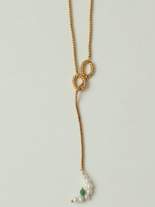 Five Color Brass Imitation Pearl Tassel Vintage Lariat Necklace 1