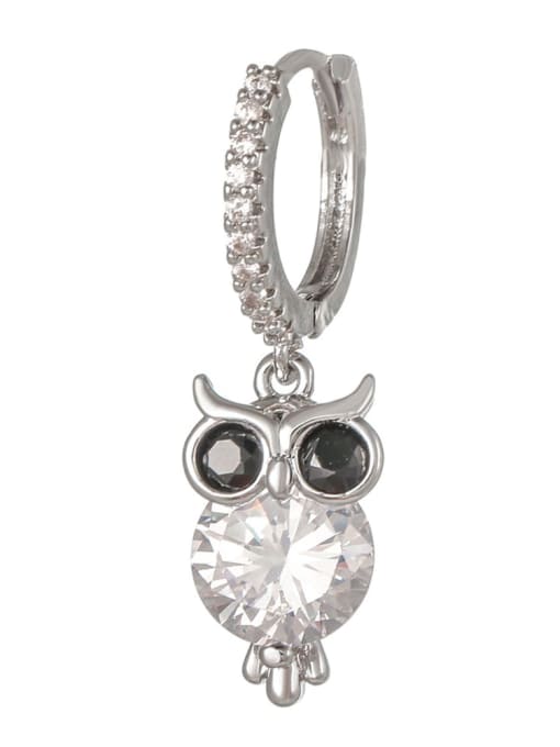 623 white K Brass Cubic Zirconia Owl Cute Huggie Earring