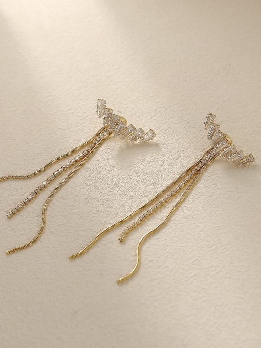 HYACINTH Brass Cubic Zirconia Tassel Vintage Threader Trend Korean Fashion Earring 0