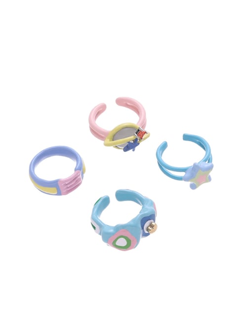 Five Color Brass Enamel Multi Color Star Cute Band Ring 0
