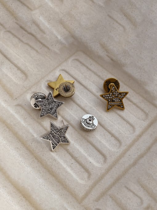 ZRUI Brass Pentagram Vintage Stud Earring 1