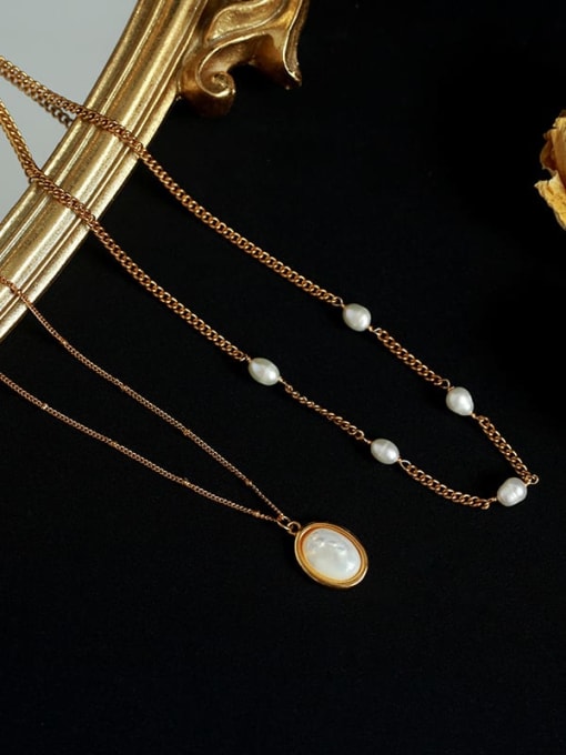 Five Color Brass Imitation Pearl Geometric Vintage Necklace 0