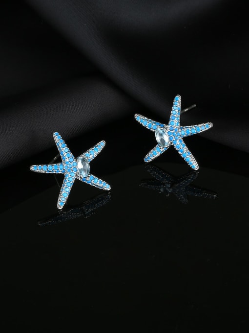 OUOU Brass Cubic Zirconia Sea Star Minimalist Cluster Earring 3