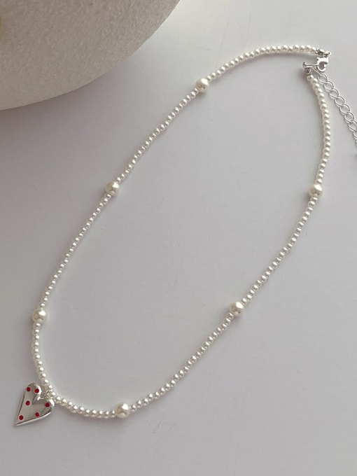 Q24 Pearl Love Pendant Necklace Brass Imitation Pearl Heart Minimalist Beaded Necklace